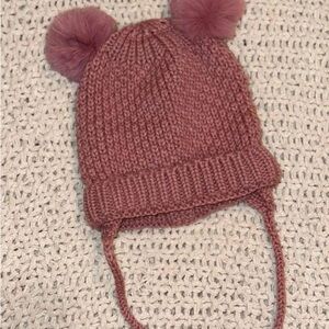 Zara Kids Pink Knit Hat with Pom-Poms